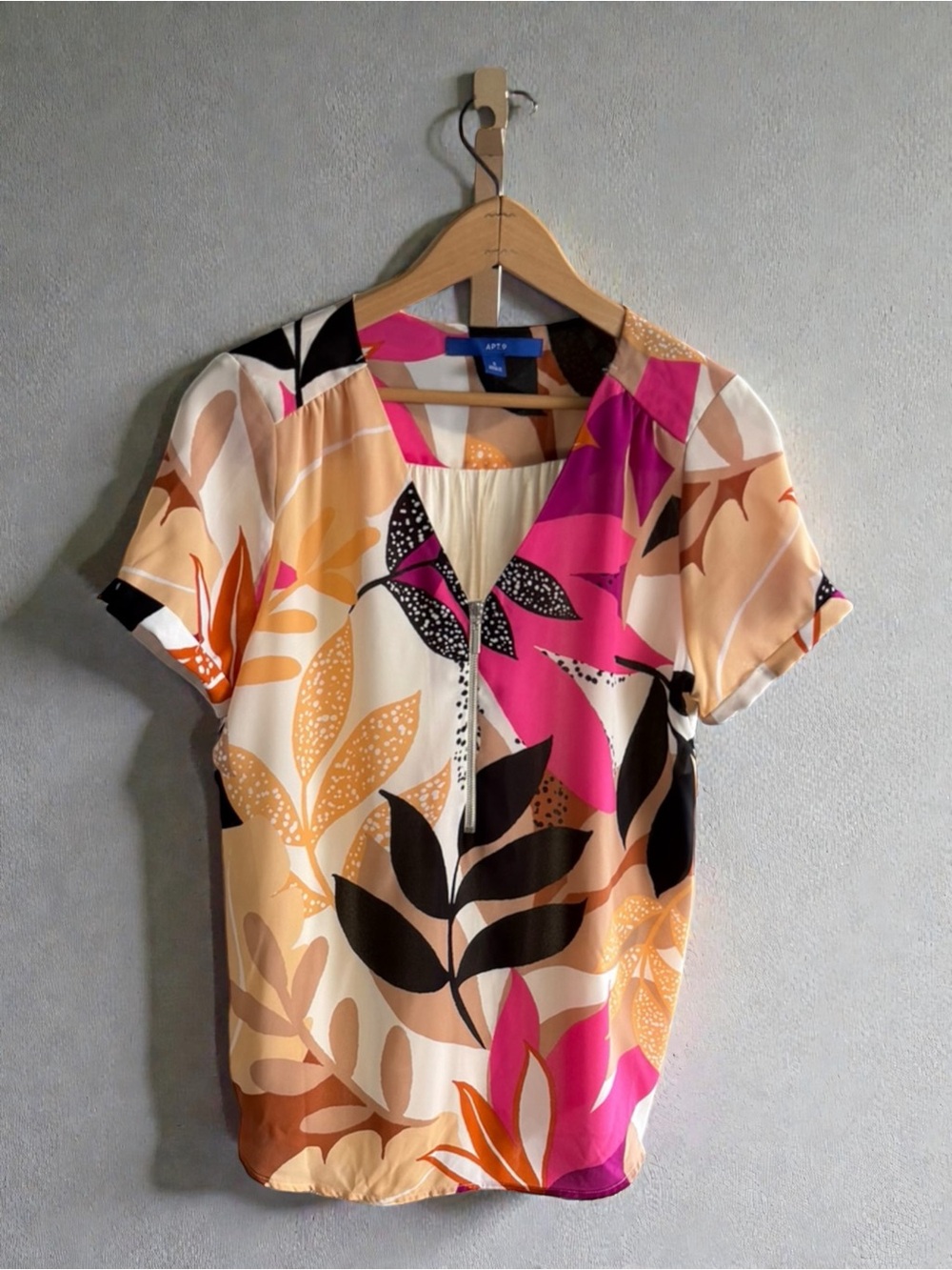 Apt. 9 Pink Beige Black Floral Keyhole Blouse